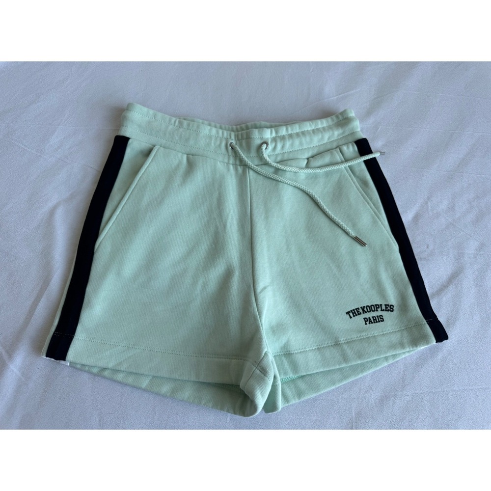 The Kooples Paris Mint Green Fleece Sweat Shorts Side Stripe FSHO24016K Size 1